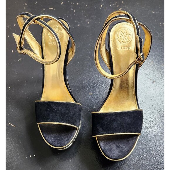 Guess Suede and Gold Platform Sandal US 8.5 M - Picture 1 of 5
